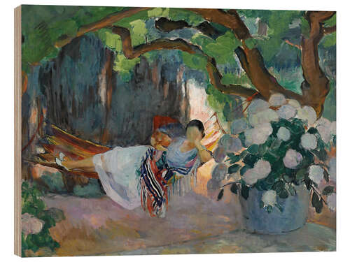 Quadro de madeira Young woman in a Hammock