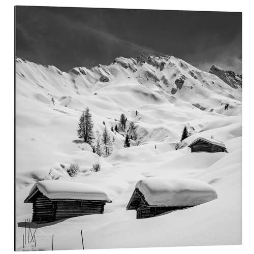 Alubild Verschneite Hütten auf der Seiser Alm, Südtirol