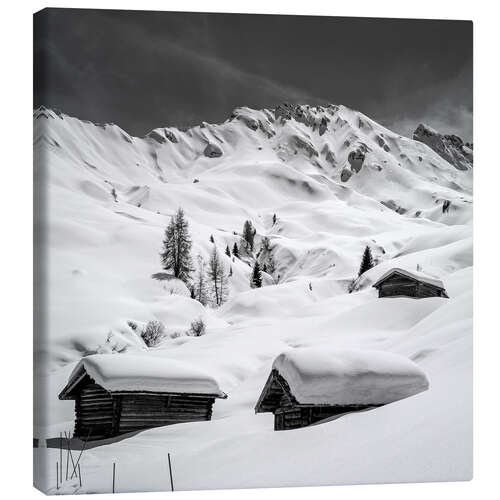 Canvas print Snow-covered huts on the Seiser Alm, South Tyrol