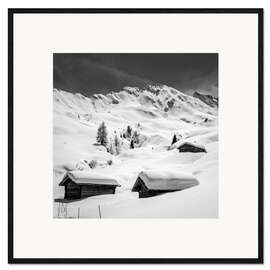 Inramat konsttryck Snow-covered huts on the Seiser Alm, South Tyrol