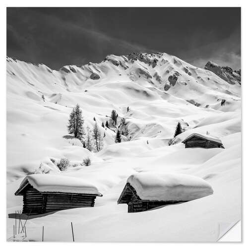 Sticker mural Snow-covered huts on the Seiser Alm, South Tyrol