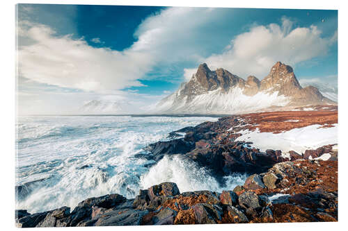 Acrylglasbild Winter am Eystrahorn auf Island