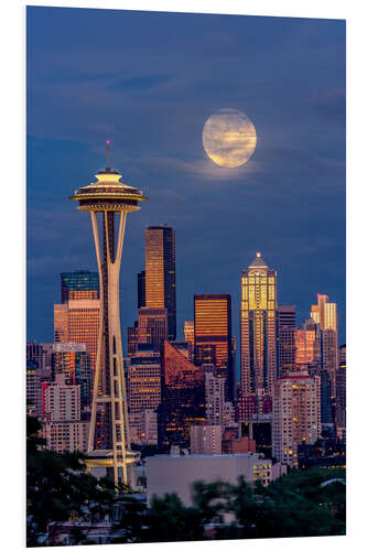 PVC-tavla Seattle skyline and super moon at dusk