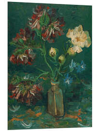 Foam board print Small Bottle with Peonies &amp; Blue Delphiniums, 1886