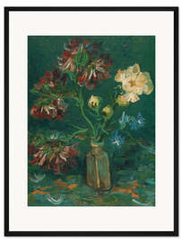 Gerahmter Kunstdruck Kleine Flasche mit Pfingstrosen und blauem Rittersporn, 1886