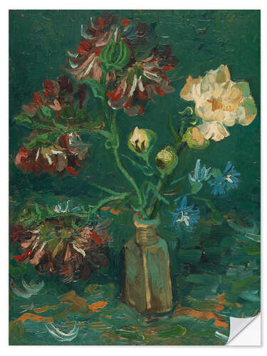 Sticker mural Small Bottle with Peonies & Blue Delphiniums, 1886