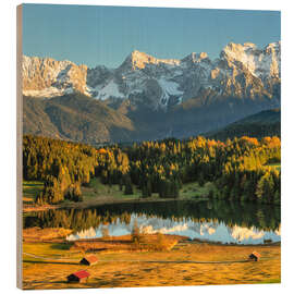 Hout print Karwendel Mountains Reflected in Geroldsee I