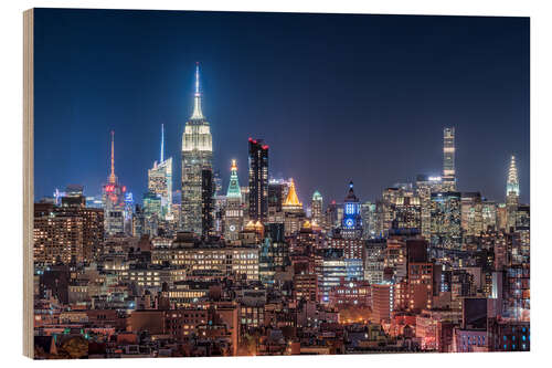 Holzbild New York City Skyline bei Nacht