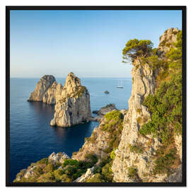 Gerahmter Kunstdruck Faraglioni Felsen im Sommer, Capri, Italien