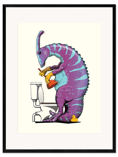 Framed art print Parasaurolophus Unblocking Toilet