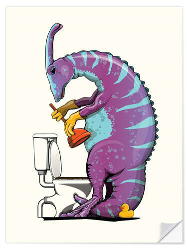 Selvklebende plakat Parasaurolophus Unblocking Toilet