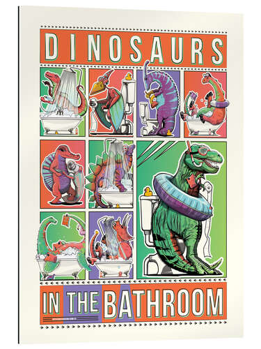 Quadro em plexi-alumínio Dinosaurs in the Bathroom