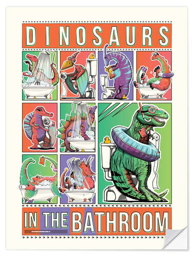 Selvklebende plakat Dinosaurs in the Bathroom