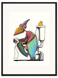 Gerahmter Kunstdruck Pterodaktylus auf der Toilette