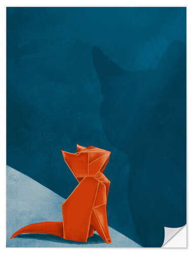 Selvklebende plakat Little Origami Cat