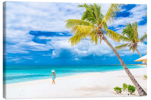 Leinwandbild Idyllischer Strand mit Palmen, Barbuda, Antigua