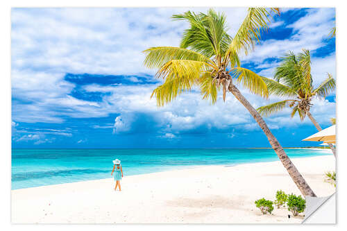 Wall sticker Idyllic beach with palm trees, Barbuda, Antigua