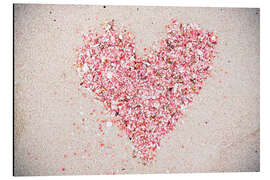 Aluminium print Heart with pink shells on a tropical beach