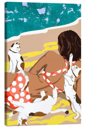 Canvas print Cat Mom at the Beach