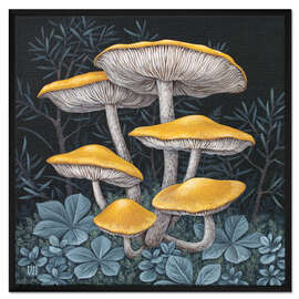 Gerahmter Kunstdruck Gelbe Pilze im Moos