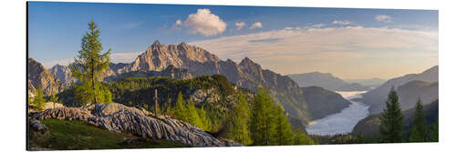 Stampa su alluminio Sunrise in the Alps over Koenigssee with Watzmann