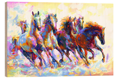 Print på træ Wild Horses Colourful