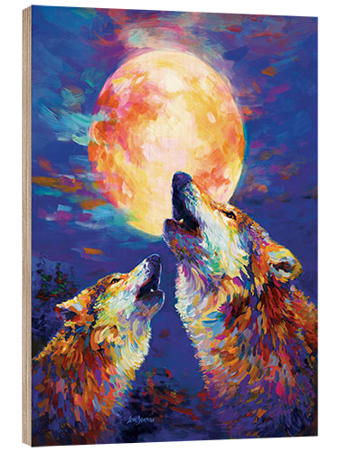 Wood print Howling Wolves, Colourful