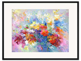 Gerahmter Kunstdruck Abstrakter Strauß bunter Blumen