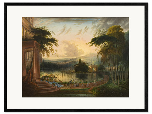 Gerahmter Kunstdruck Romantische Landschaft mit der Ankunft der Königin von Saba
