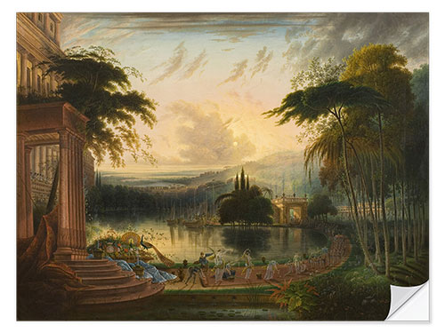 Selvklebende plakat A Romantic Landscape with the Arrival of the Queen of Sheba