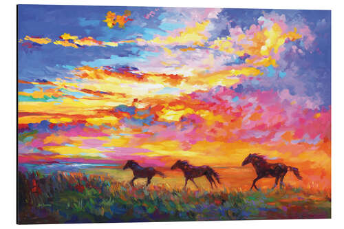 Quadro em alumínio Wild Horses At Sunset