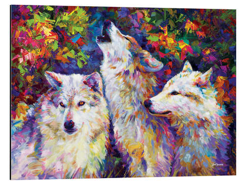 Tableau en aluminium Majestic Wolves Colourful