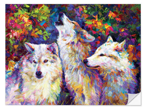 Selvklebende plakat Majestic Wolves Colourful