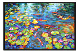 Gerahmter Kunstdruck Koi Fische und Wasserlilien