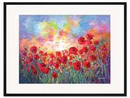 Gerahmter Kunstdruck Mohnblumenfeld Farbenfroh I