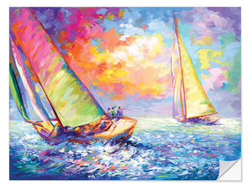 Selvklebende plakat Colourful Sailboats