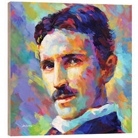 Wood print Nikola Tesla Modern Portrait