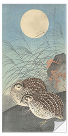 Selvklebende plakat Two quails under a full moon, ca. 1900