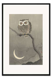 Gerahmter Kunstdruck Waldohreule auf kahlem Ast, ca. 1900