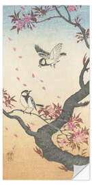 Wall sticker Two great tits on a blossoming tree, ca. 1925