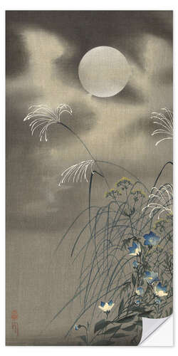 Selvklebende plakat Grass and Flowers under a Full Moon, ca. 1900