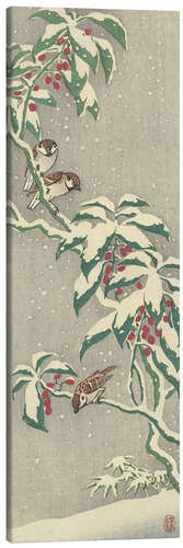 Canvastavla Sparrows on a snowy currant bush, ca. 1900