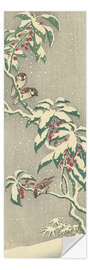 Wall sticker Sparrows on a snowy currant bush, ca. 1900