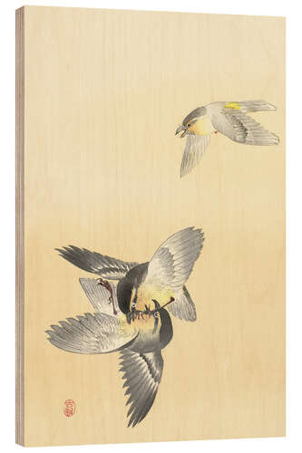 Tableau en bois Deux oiseaux combattants, vers 1900