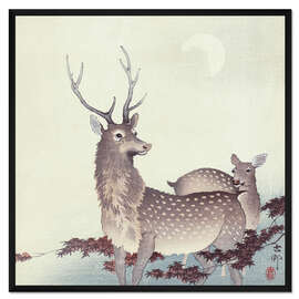 Gerahmter Kunstdruck Zwei Hirsche, ca. 1900