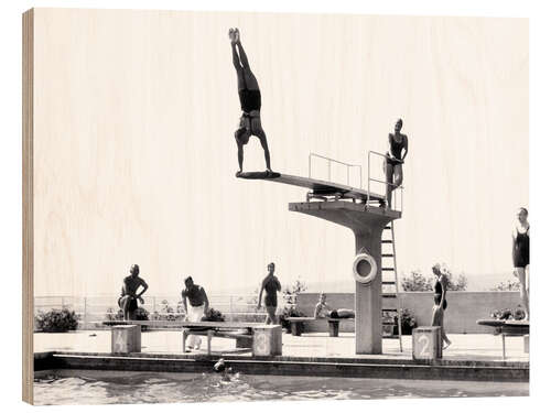 Trätavla Handstand on diving board, 1935