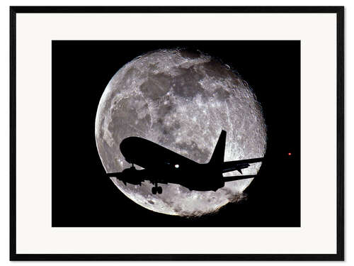 Innrammet kunsttrykk Jet silhouetted against the moon