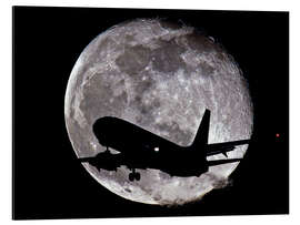 Magnettafel Jet in Silhouette vor dem Mond