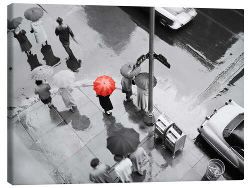 Canvas-taulu Street Scene with Red Umbrella, 1950s, New York City