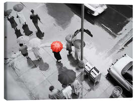 Lienzo Escena callejera con sombrilla roja, década de 1950, ciudad de Nueva York